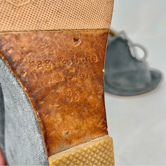 Rag & Bone Sahara Grey Suede Open Toe Lace Up Platform Wedges Size 38 - Picture 7 of 12